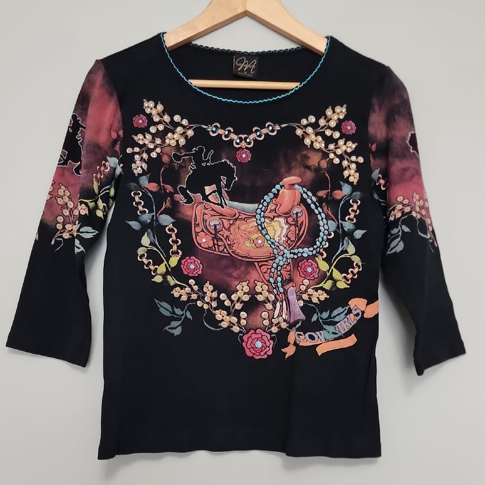 Black and Pink Long Sleeve Graphic Top
